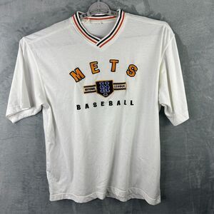 vintage ny mets genuine‎ merchandise baseball shirt mens white v neck